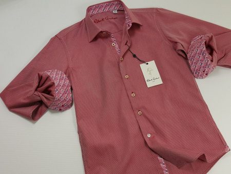 Robert Graham 21110 100% Cotton Boy s Sport Shirt - Chevron - Berry, Modified Spread Collar Hot on Sale