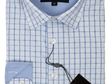 Leo & Zachary 29428 Boy s Dress Shirt- Windowpane- Blue Online