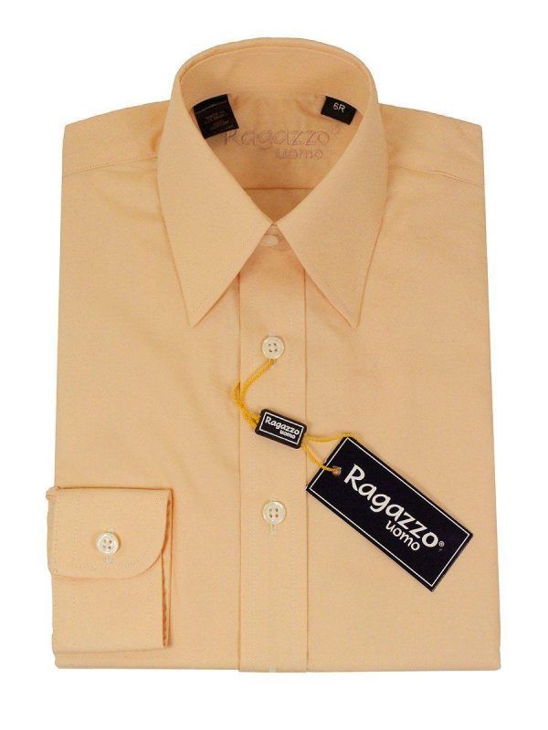 Ragazzo 10129 100% Cotton Boy s Dress Shirt - Solid Broadcloth - Peach For Cheap