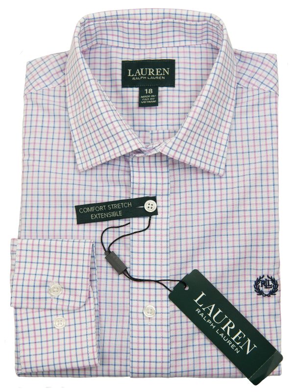 Lauren Ralph Lauren 27955 Boy s Dress Shirt-Blue Pink-Plaid For Discount