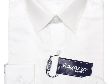 Ragazzo 33495 Boy s Dress Shirt - Mini Herringbone - White For Cheap