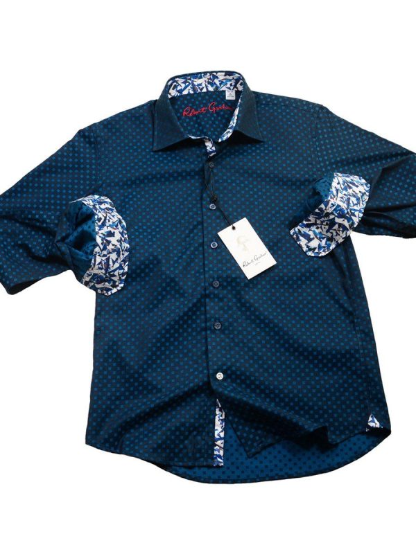 Robert Graham 20532 100% Cotton Boy s Sport Shirt - Fancy Diamond Box Dot - Modified Spread Collar, Emerald Online