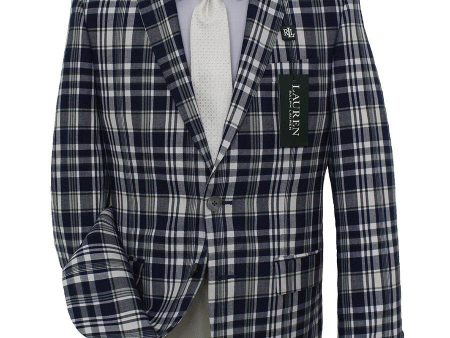 Lauren Ralph Lauren 21542 100% Cotton Boy s Sport Coat - Plaid - Navy Cream For Sale