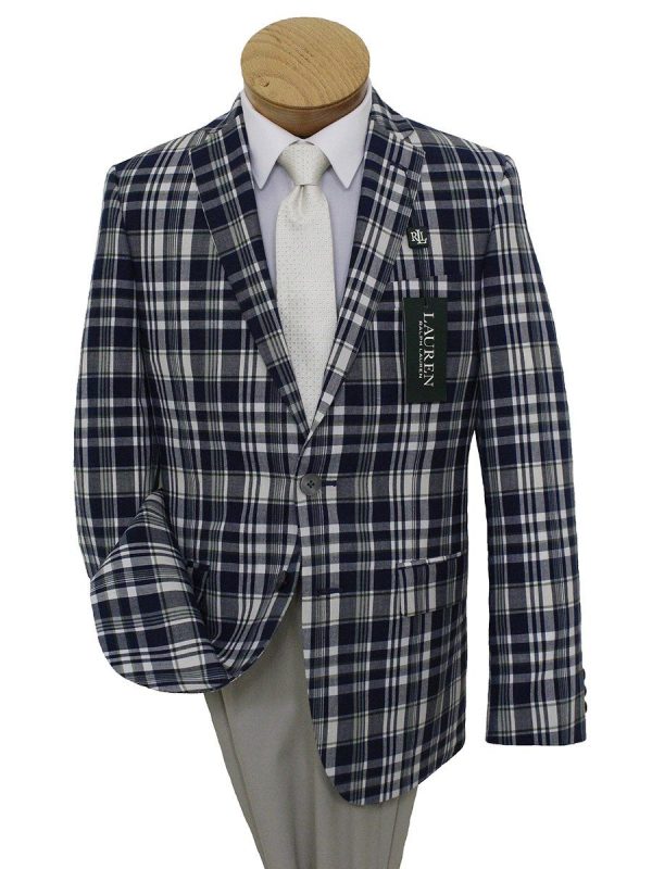 Lauren Ralph Lauren 21542 100% Cotton Boy s Sport Coat - Plaid - Navy Cream For Sale