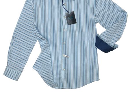 Leo & Zachary 33164 Boy s Dress Shirt- Cyan Blue- Stripe Sale