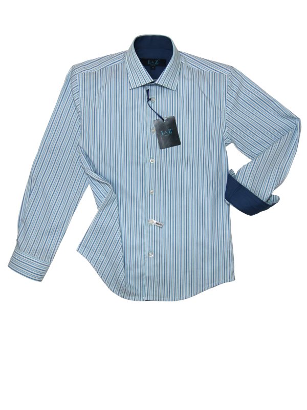 Leo & Zachary 33164 Boy s Dress Shirt- Cyan Blue- Stripe Sale