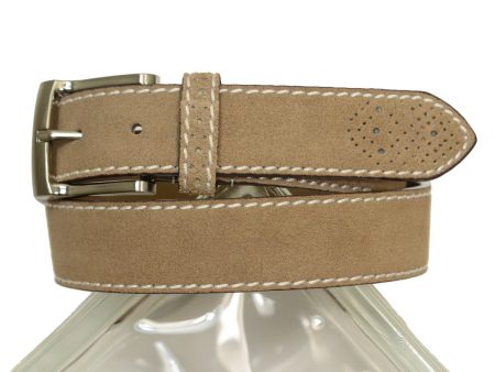 Florsheim 20310 100% Suede Leather With White Contrast Stitching Boy s Belt - Perforated Tip - Sand Online now