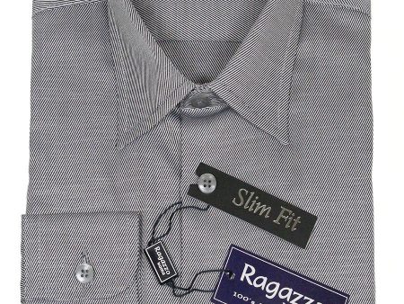 Ragazzo 21980 100% Cotton Slim Fit Boy s Dress Shirt - Diagonal Weave - Sterling Online Hot Sale