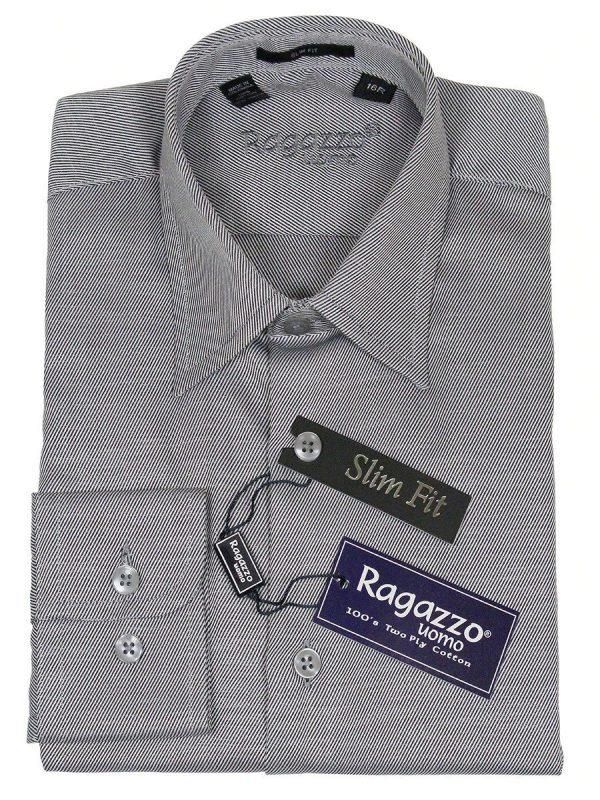 Ragazzo 21980 100% Cotton Slim Fit Boy s Dress Shirt - Diagonal Weave - Sterling Online Hot Sale