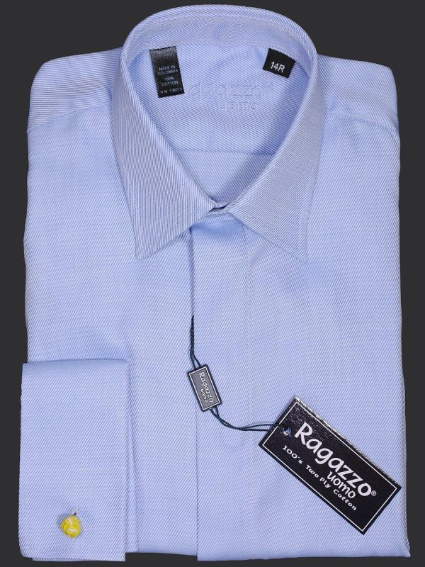 Ragazzo 8231 Boy s Dress Shirt - French Cuff - Tonal Diagonal Weave - Sky Blue Cheap