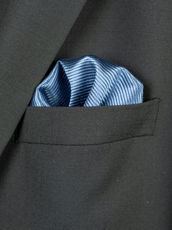 Heritage House Pocket Square 30764PS - Tonal Stripe - River Blue on Sale