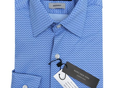 Andrew Marc 33610 Boy s Dress Shirt - Skinny Fit - Chevron - Blue Online Hot Sale