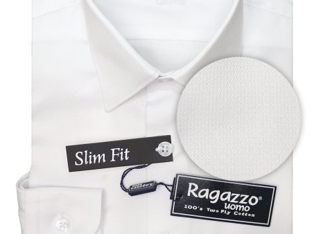 Ragazzo 33875 Boy s Slim Fit Dress Shirt -Weave - White For Discount