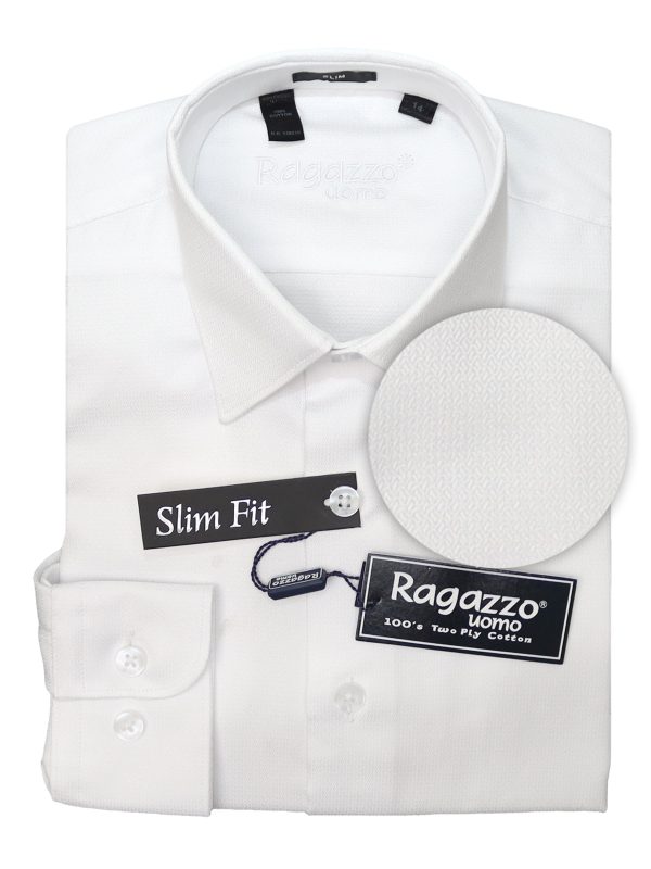 Ragazzo 33875 Boy s Slim Fit Dress Shirt -Weave - White For Discount