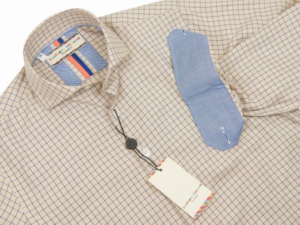 Luchiano Visconti Boy s Sport Shirt 28046  Tan Multi Color Check Fashion