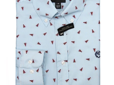 Lauren Ralph Lauren 33639 Boy s Dress Shirt- Stripe with Lobster Pattern - Blue White Online now