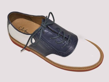 Cole Haan 11970 100% Leather Upper Boy s Shoe - Saddle Oxford - White blue Supply