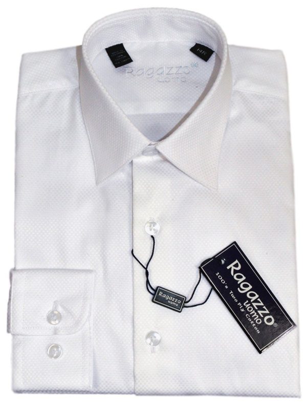 Ragazzo 21311 100% Cotton Boy s Dress Shirt - Box Weave - White Online