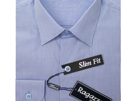 Ragazzo 33867 Boy s Slim Fit Dress Shirt -Check - Light Blue Sale