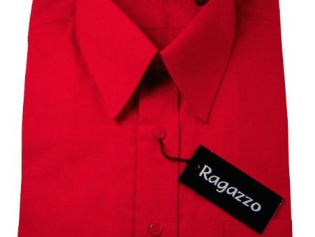 Ragazzo 7370 100% Cotton Boy s Dress Shirt - Solid Broadcloth - Scarlet Hot on Sale