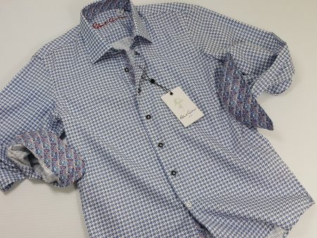 Robert Graham 21122 100% Cotton Boy s Sport Shirt - Houndstooth - Blue White, Modified Spread Collar Hot on Sale