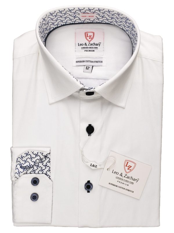 Leo & Zachary 33143 Boy s Dress Shirt- White- Contrast Collar & Cuff Discount