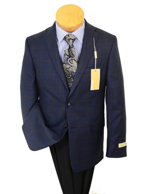 Michael Kors 20527 100% Wool Boy s Sport Coat - Plaid - Navy   Multi, 2-Button Single Breasted on Sale