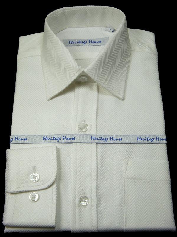 Heritage House 8338 100% Pima Cotton Boy s Dress Shirt - Herringbone - White Online Sale