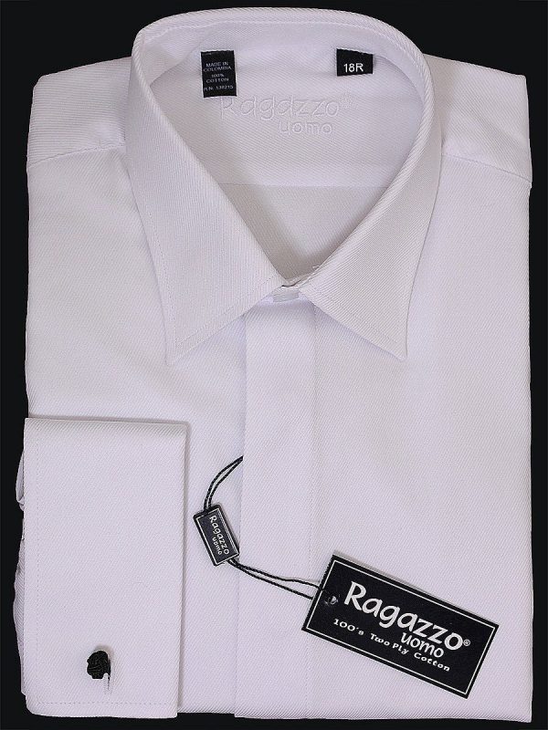 Ragazzo 8219 Boy s Dress Shirt - French Cuff - Tonal Diagonal Weave - White Online Hot Sale