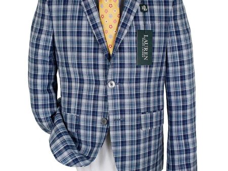 Lauren Ralph Lauren 24024 100% Cotton Boy s Sport Coat - Plaid - Navy Blue Online now