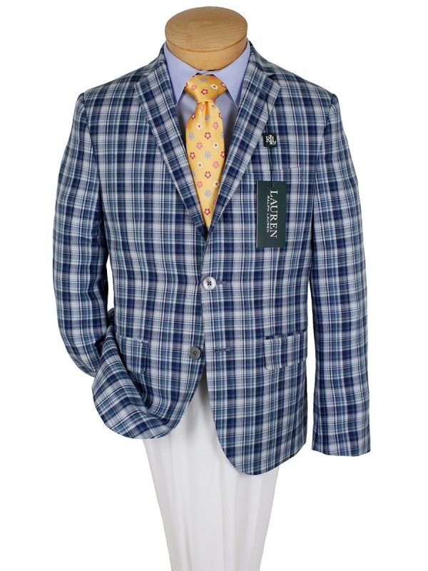 Lauren Ralph Lauren 24024 100% Cotton Boy s Sport Coat - Plaid - Navy Blue Online now