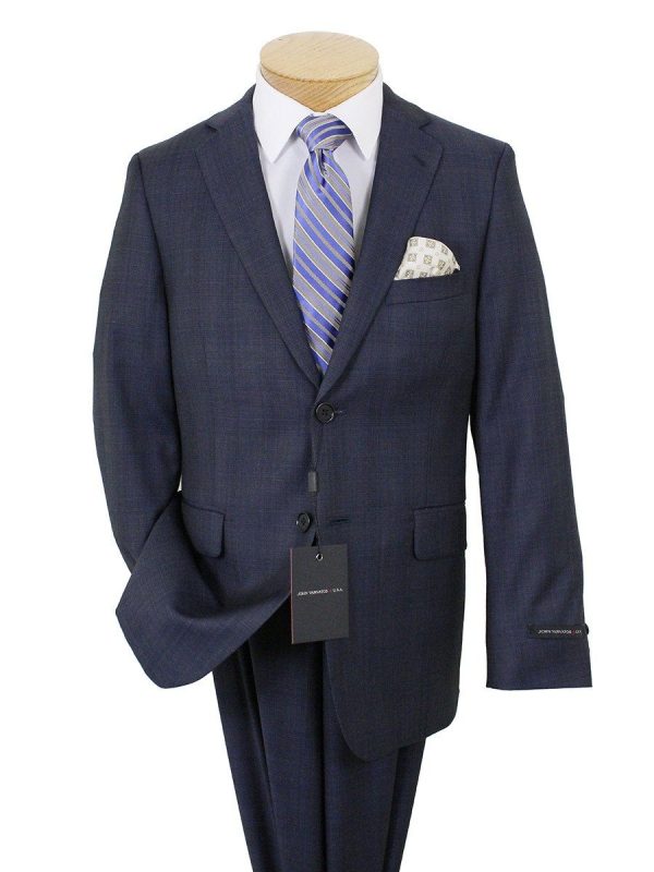 John Varvatos 22215 100% Wool Boy s Suit - Plaid - Navy on Sale