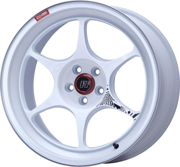 Enkei PF06 18x9in 5x114.3 BP 42mm Offset 75mm Bore White Machined Wheel For Sale